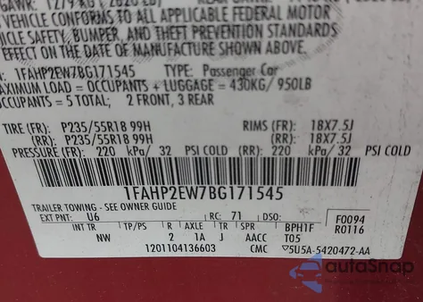 2011 Ford Taurus Sel from USA, damaged, VIN 1FAHP2EW7BG171545